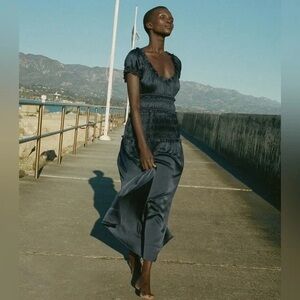 Doen Leanne Silk Navy Dress